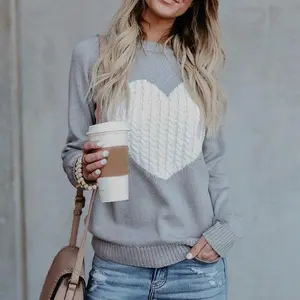 Heart Pattern Long Sleeve Knitted Pullover — Heart Pattern Sweater valentine sweatshirt