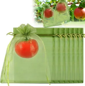 100 Pack Fruit Protection Bags, 6 x 9 Inches, Green Fruit Tree Netting Cover with Drawstring.
