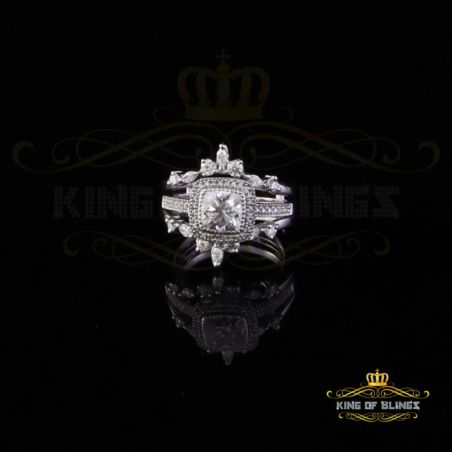 King Of Blings Enhancer Guard Wrap Insert Ring SZ7 White Silver 1.75ct VVS D Cushion Moissanite