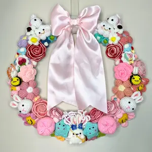 Wreath for baby’s room, front door, livingroom/ wall hanging/ crochet wreath for home decor/ home improvement/ rabbit and rose crochet wreath Decorative Nature Ornaments Hangable Decoration