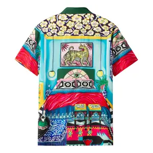Vintage Bedroom Print Camp Collar Shirt - Short Sleeve Retro Style for Men