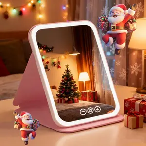 Makeup Mirror with Lights, Lighted Mirror, USB Rechargeable Vanity Mirror with Stand, 3 Color LED Lighting Dimmable Brightness Angle Compact , Foldable Cosmetic Mirror, Portable Travel Makeup Mirror, Gift for Women，New Year, Valentine's Day. gift
