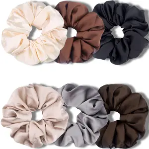 Big Scrunchies for Women Thick Hair,  Satin Softer than Silk, XL 6 Inch  Scrunchy Elastic Hair Bands Accessories, 6 Pack, Neutral
