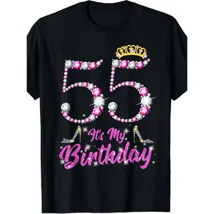 Celebrating My 55Th Birthday with a Queen Tiara Design! This Women'S T-Shirt Is The Perfect Gift for Turning 55. Made from 100%, It Features a Retro Print And a Casual Street Style. The Heavyweight Fabric () Ensures It'S Soft And Comfortable