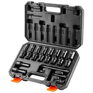 Summervibes VEVOR 360 Degree Swivel Impact Socket Set, 3/8 Socket Set 14PCS Deep Universal Metric 10-19mm, 6 Point Cr-Mo Alloy Steel for Auto Repair, Easy-to-Read Size Markings, Rugged Construction, Storage Case