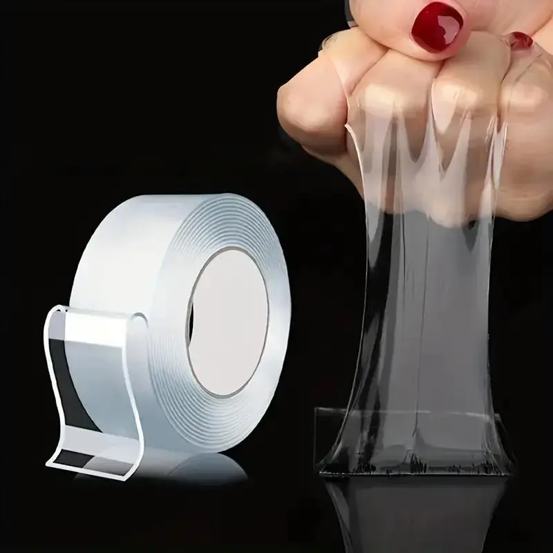Reusable Transparent Double-Sided Tape, Washable Adhesive for Car Interior, Home Kitchen Bathroom Organization, 1 Roll