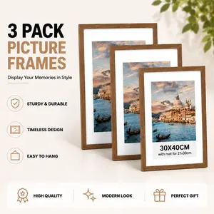 3PCS 30x40cm Wood Picture Frames Set, 12x16 Inch Modern Minimalist Photo Frames, Shatter-Resistant Plexiglass, Engineered Wood Gallery Wall Decor, Horizontal/Vertical Wall & Tabletop Display for Living Room Bedroom Office