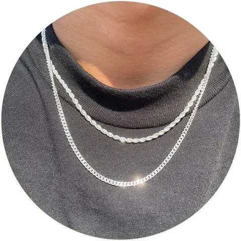 FREEKISS Trendy 2Pcs 3mm Chain Necklace For Men Layered Cuban Link Rope Necklaces Set Simple Jewelry Gift 18-28 Inches For Fashion Valentine's Day FallDealsForYou BlackFriday