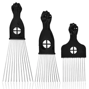 MODSIGHT Afro Pick for Curly Hair, 3 Pack Metal Hair Comb for Hair Styling Women/Men, Black (Plastic, Metal)