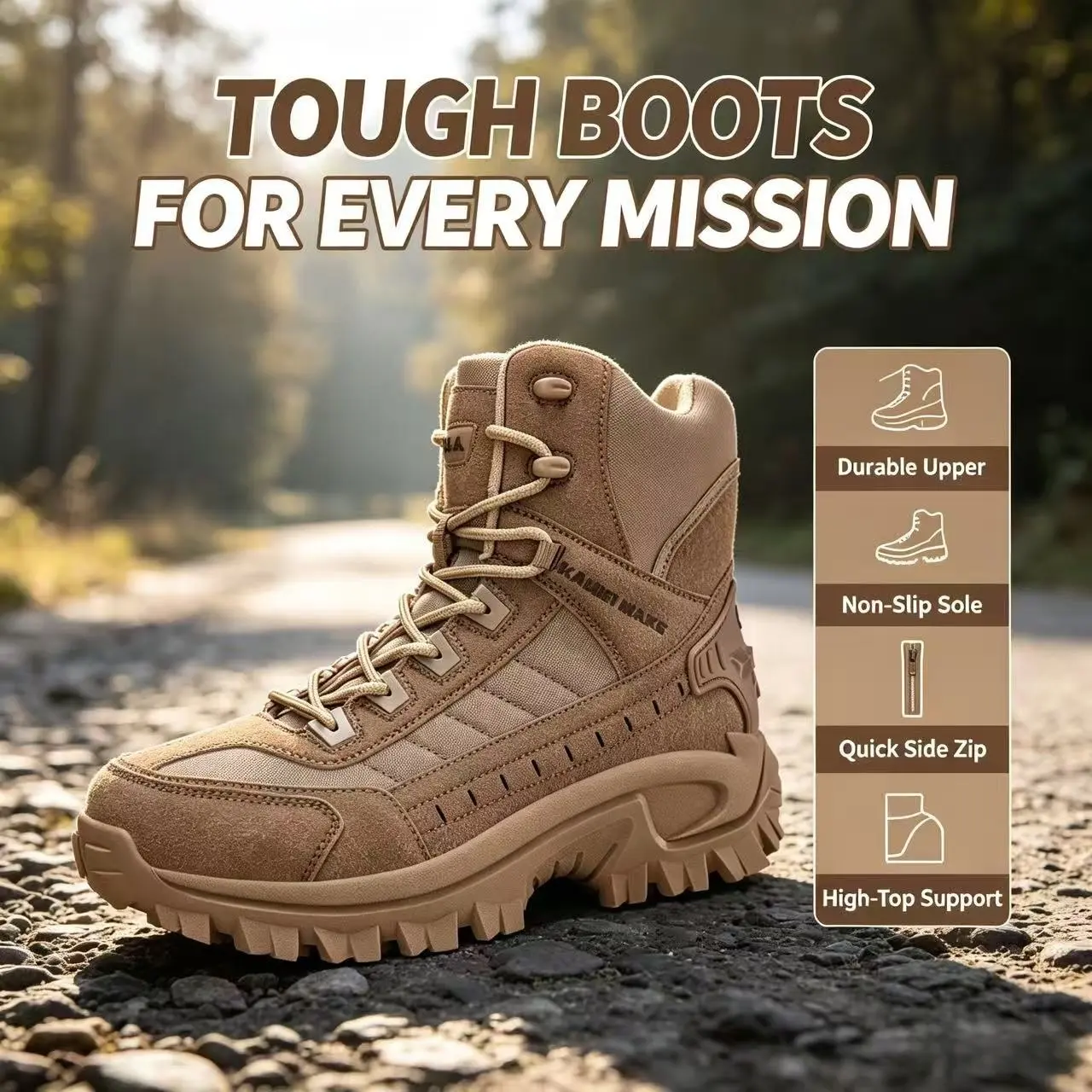 5.AA Unisex High-Top Lace-Up Tactical Combat Boots - Lightweight, Breathable, Non-Slip, Flexible, Ankle Support Outdoor Footwear with Rubber Sole, Mesh Synthetics, Faux Leather Laces for Hiking, Motorcycle Off-Road Wear, Trekking Camping Shoes, Fabric
