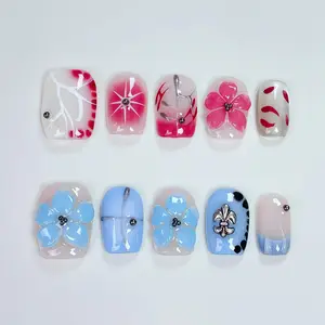 JC Removable Nails, Handmade Custom Hand-Painted Instagram-Inspired Multi-Dimensional 3D Engraved Floral Design, High-End Whitening Effect, Easy Apply, Nails Protection, Single Item, Flower Nails, Diy Nail Art