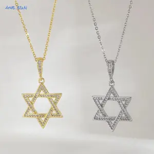 MHS.SUN Luxury Star of David Necklaces for Women Men Fashion Hollow Hexagonal Star Pendant Chain Necklace Judaica Jewish Jewelry