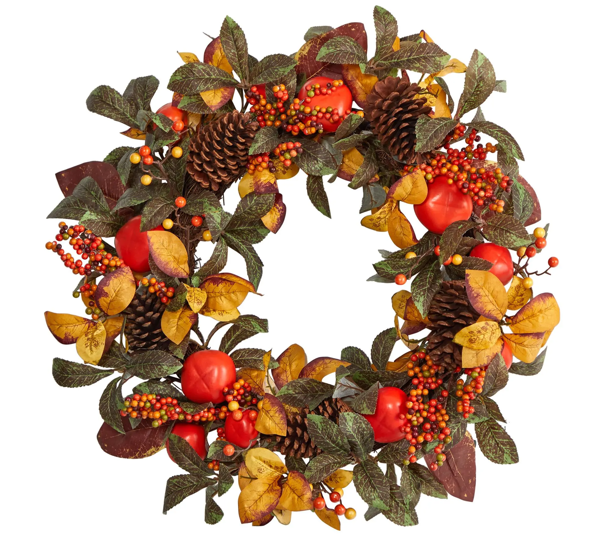 Nearly Natural 26" Persimmon & Pinecones Fall W reath