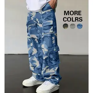 New European and American camouflage overalls men's spring and autumn tide brand loose straight casual men's long pants American retro style