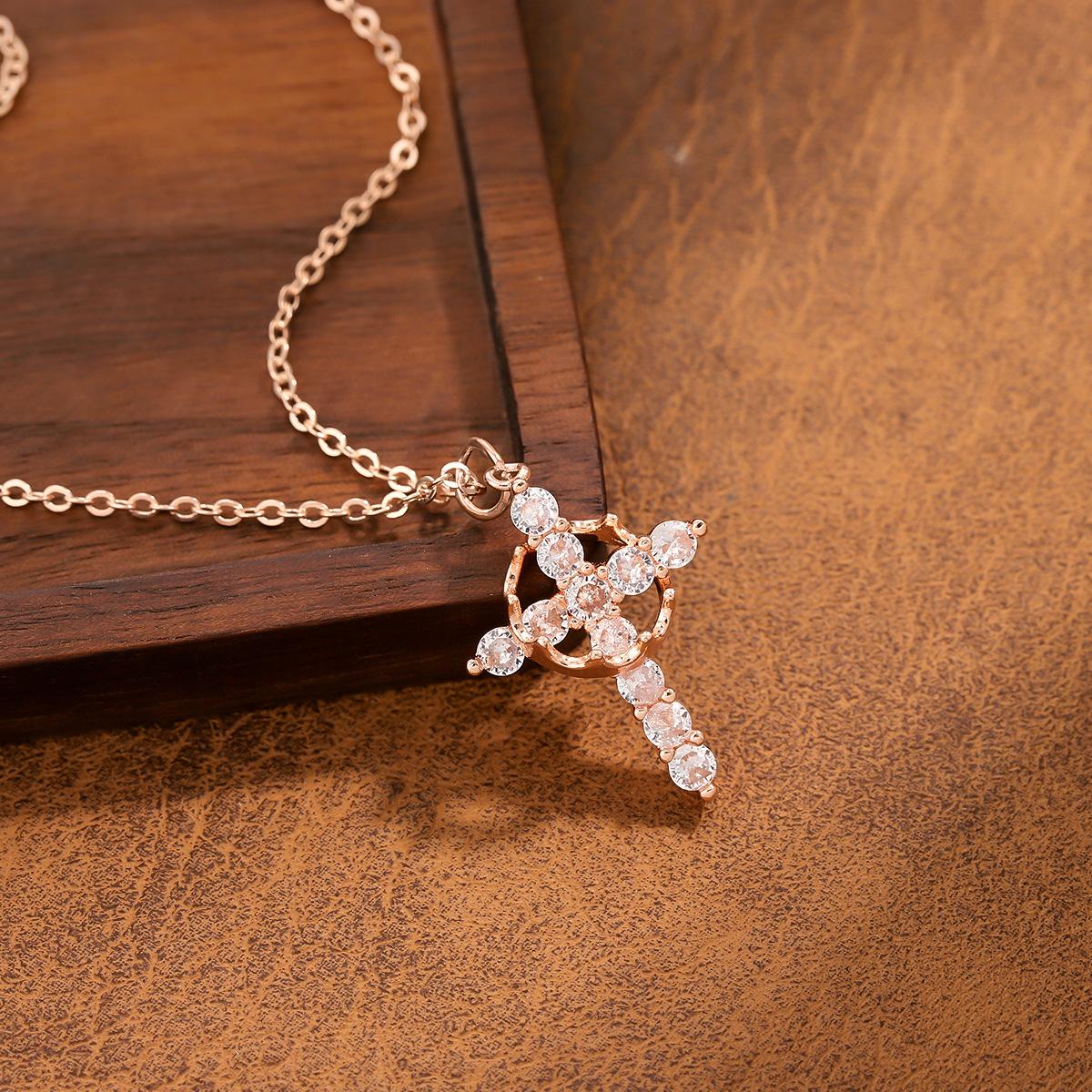 YEAHLOVE Vintage Sparkling Cross Crown Pendant Necklace | Retro Dainty Statement Jewelry for Everyday Wear, Gifting & Good Fortune