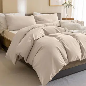 Queen Size Comforter Sets, Pre-Washed Cotton Beige Khaki Colored Bedding Comforter Sets 3Pcs Soft Breathable Bed Comforter Set for All Season