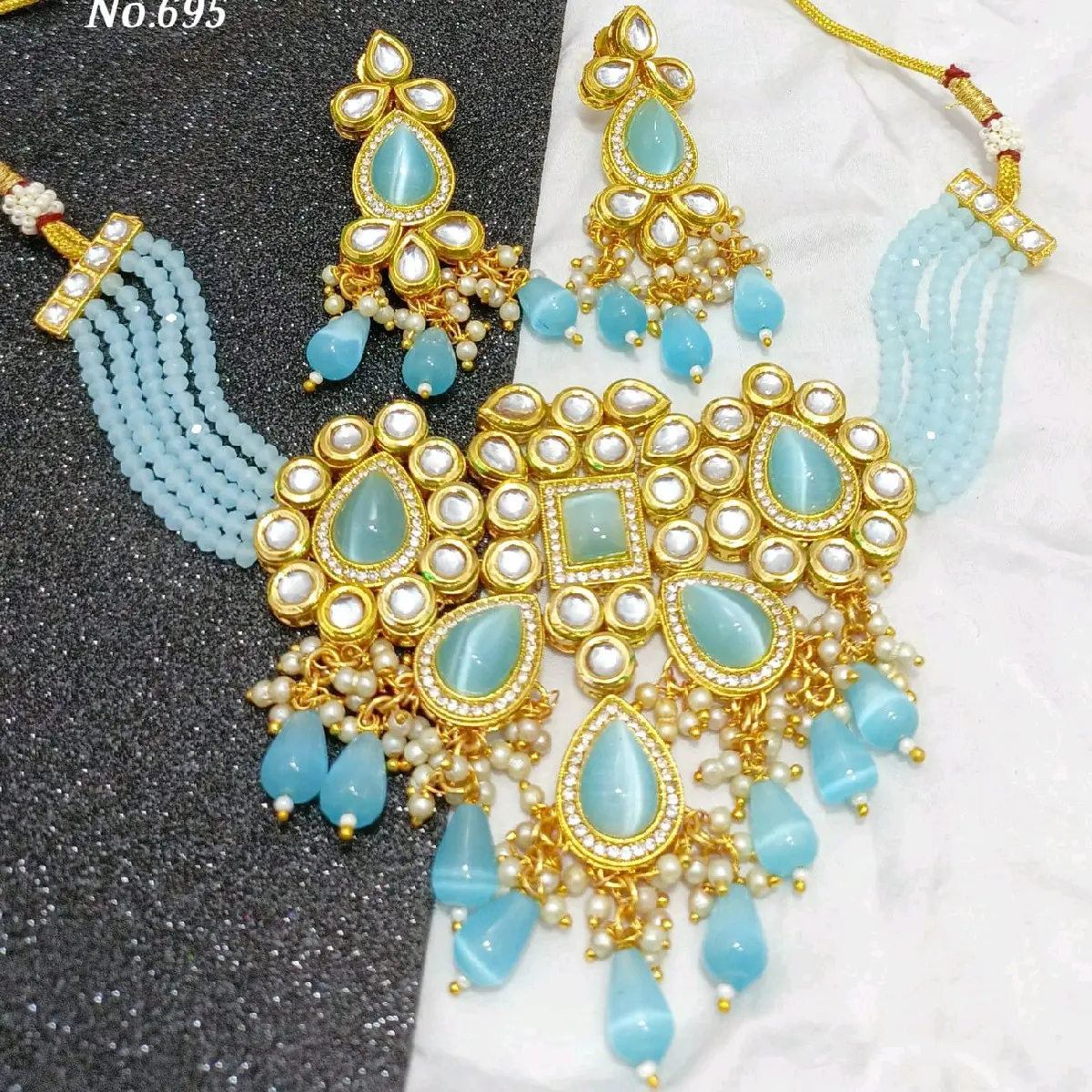 Monalisa stones Aqua kundan set