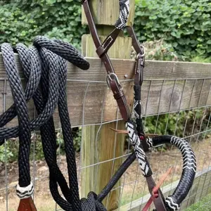 Beautiful Complete Bitless Hackamore Bosal Bridle and Nylon Mecate Rein