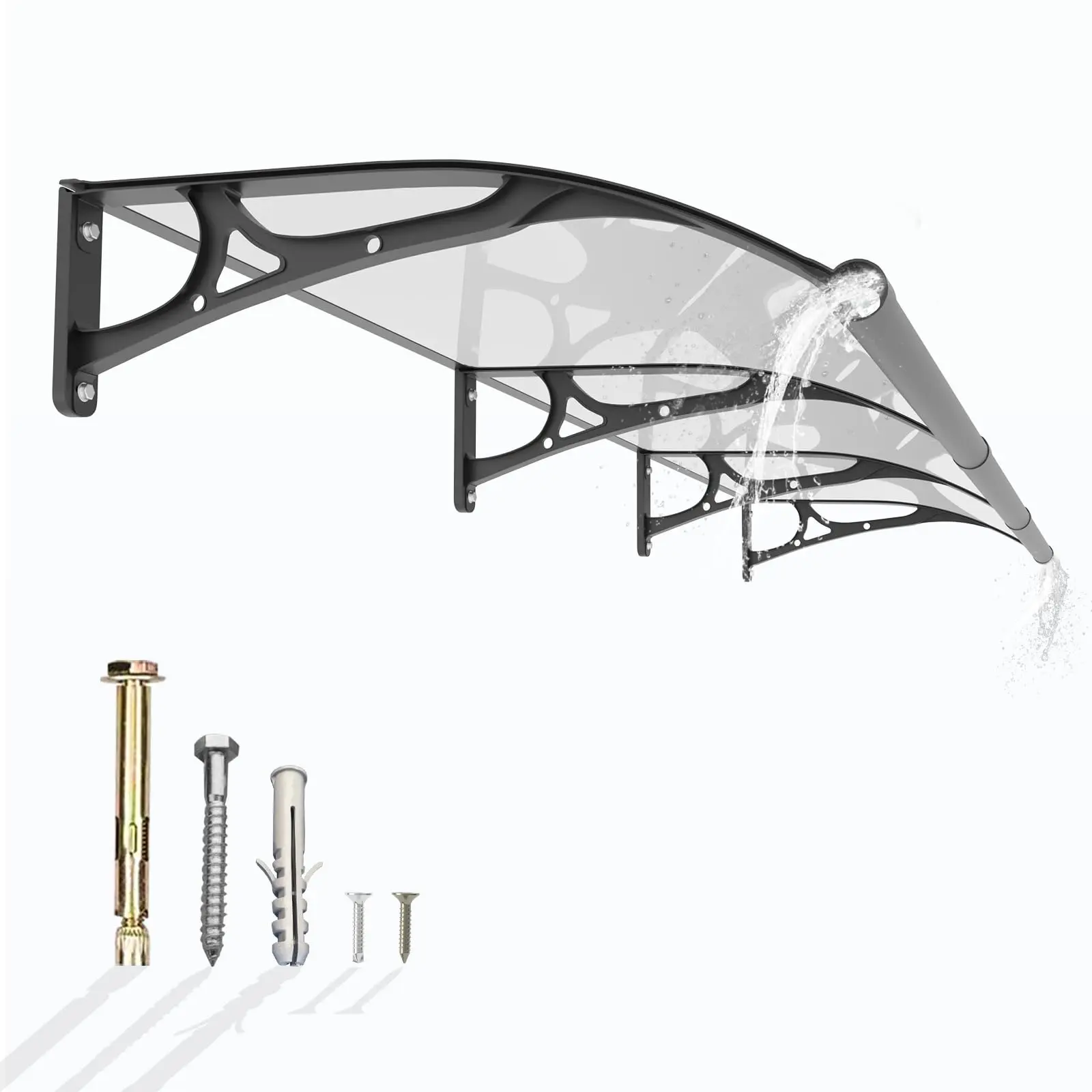 Minimalist Sturdy Outdoor Door Awning with Drainage System, Polycarbonate Window Canopy, Aluminum Bracket, 150kg-Load All-Weather Shelter for Doors, Storefronts, Rain & Sun