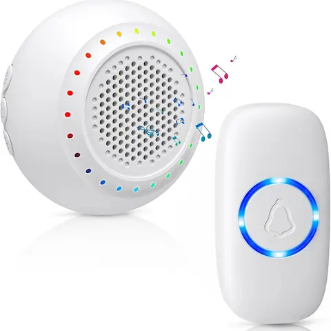 Wireless Smart Doorbell Kit with 1 Transmitter & 1 Receiver, Weatherproof ABS Plastic, Anti-Interfere, 32 Ringtones, 5 Volume Levels, LED Flash, for Home & Classroom Security (New Deal)