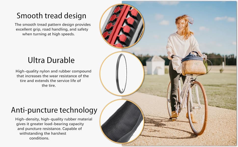 Hycline 26X1 3/8 Bike Tire Set: 2-Pack (37-590) Folding High-Density Bicycle Tires with Schrader Tubes & Tire Levers – Fits Vintage 26×1 3/8 City/Commuter Bikes