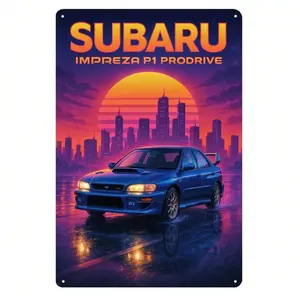 Aluminum Vintage Car Wall Art Decor 20x30cm for Man Cave Garage Bar Home Aluminum Sign Subaru Impreza P1 Prodrive Style