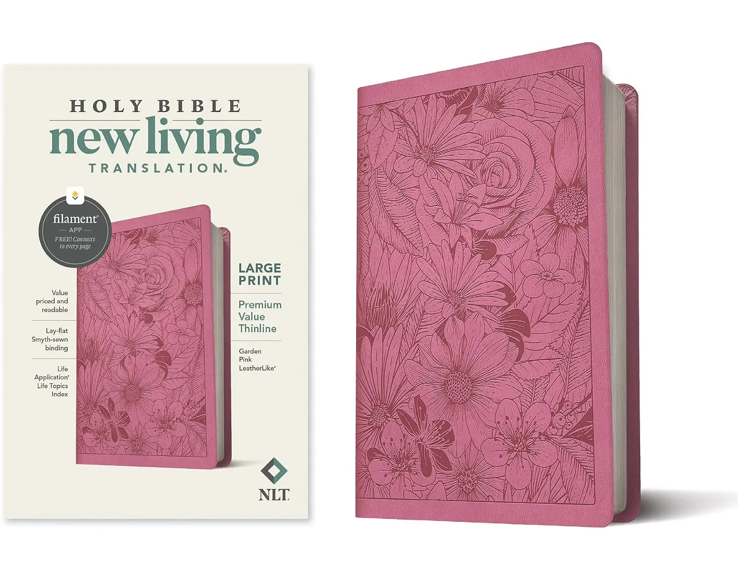 NLT Large Print Premium Value Thinline Bible, Filament Enabled (LeatherLike, Garden Pink)