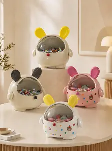 2L Cute Bunny Candy Jar & Desktop Organizer – Kawaii Snack Storage Box for Living Room, Kitchen & Vanity. Removable Lid, Easy Clean. Aesthetic Home Decor for Coffee Pods, Treats & Cotton Pads. (White/Pink/Black/Yellow) Bottles Gift container