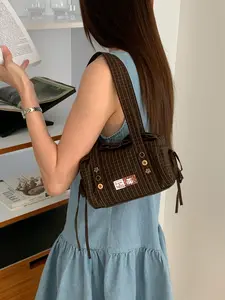 Korean Retro Plaid Boston Bag for Women, 2026 New Unique Design Handbag, Round Shoulder Crossbody Pillow Bag, Fashionable and Stylish