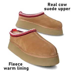Women's Slippers Platform Mini Boots Suede Snow Platform Slippers Fur Fleece Lined Anti-Slip Short Ankle Boots