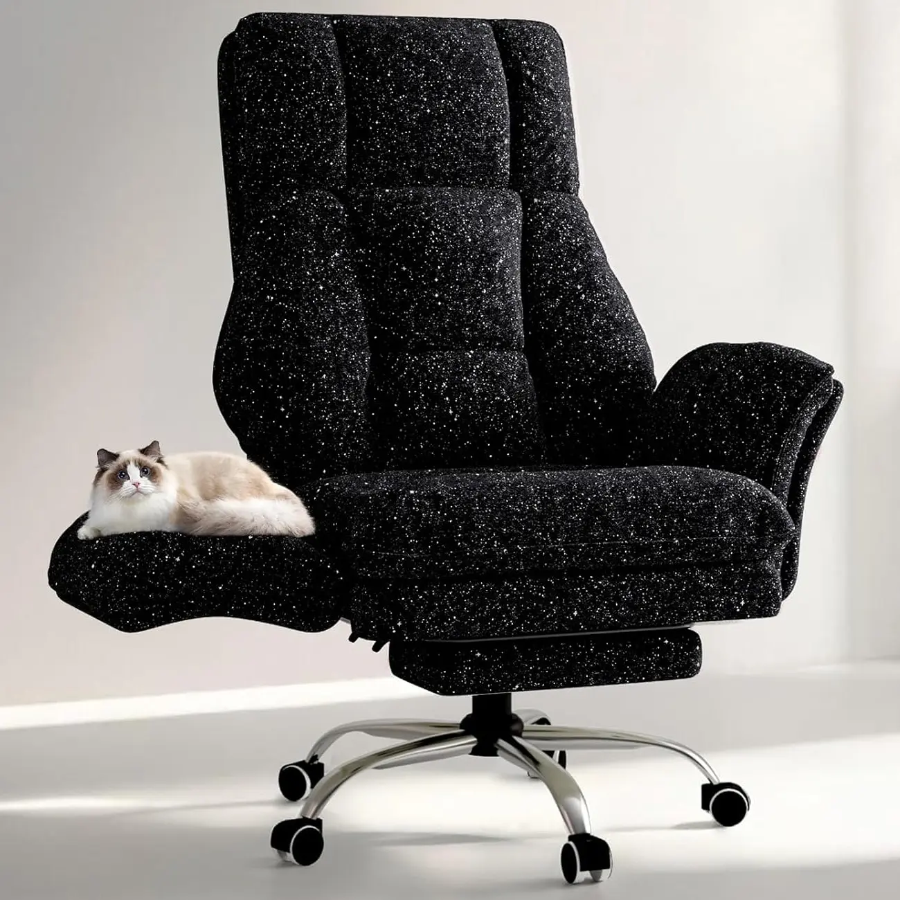 【Summervibes】Big & Tall Office Chair with Flip Armrests for Pets & Cross Legged Sitting Premium Tech Fabric Wide Seat Reclining Desk Chair Executive Ergonomic Computer Gaming Chair with Foot, Rest premium tech fabric wide seat