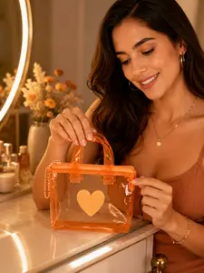 Kawaii Transparent Handbag for Women Teen Girls, Mini PVC Heart Storage Bag with Cute Candy Colors, Portable Cosmetic Organizer for Vacation Travel Beach Shopping, Trendy Valentines Day Christmas Gift for Girlfriend Wife