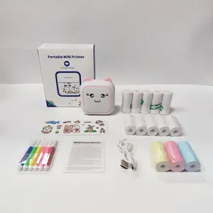 Mini Portable Thermal Printer Set, 1 Set Including 1 Count Mini Printer & 13 Rolls Printing Paper & 1 Sticker & 6 Pen & USB Cable, Portable Printer for Home Office