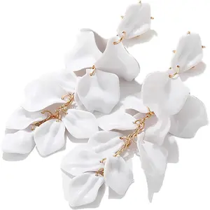 Matte Rose Flower Petal Long Drop Dangle Earring Bohemian  Floral Tassel Statement  Earring for Women Exaggerated Party