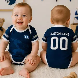 Custom Name Scotland Baby Soccer Bodysuit, Personalized Scotland Football Infant Jersey, Scottish Fan Baby Clothes 0JL