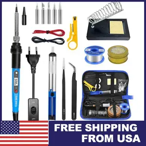 80W Electric Soldering Iron Kit with Desoldering Pump 5 Tips Adjustable Temperature Welding Tool for Electronics DIY Gasless Flux Core Home Repair Heavy Duty