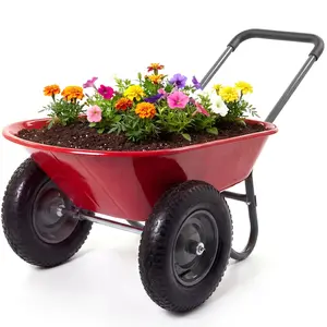 Wheelbarrow Garden Cart Heavy Duty Utility Wagon with Dual Wheels, Built-In Stand and Quick Release Dump, 4 Cu Ft Hauling Capacity, Rust-Resistant Poly Bed Steel Frame Yard Cart for Garden Beach Lawn Outdoor Use