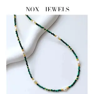 Mother of Pearl/ Malachite Beaded Necklace with Fresh Water Pearl
