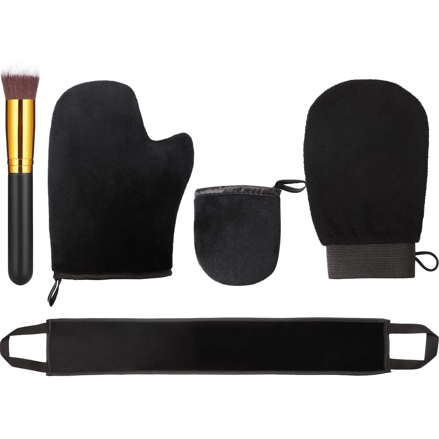 5-Piece Self Tanning Mitt Applicator Set, Beauty & Personal Care Bath Products with Exfoliating Glove, Mini Face Mitt, Back Lotion Applicator & Large Brush for Easy Application, Comfortable Design, Easy Cleaning