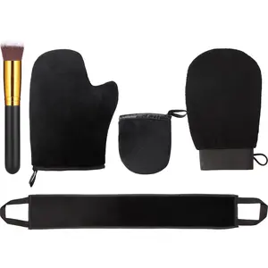 5 Pieces Self Tanning Mitt Applicator Kit with Exfoliating Glove Mini Face Mitt Back Lotion Applicator & Large Brush for Easy Application Comfortable Design Easy to Clean