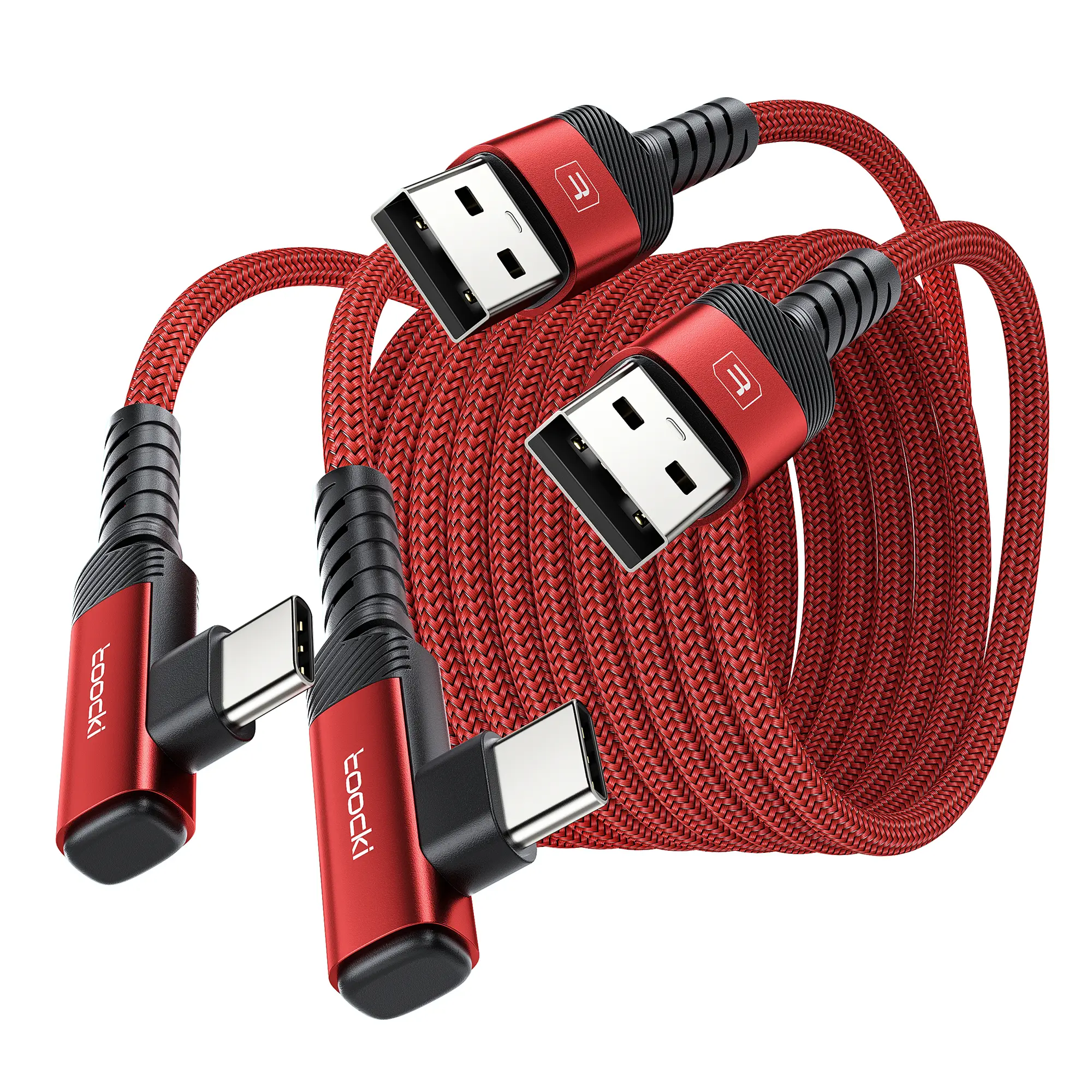 Toocki 2-Pack 10FT USB-A to USB-C Nylon Braid Electronic Charging Cable - Right Angle 3A Fast Charger for iPhone, Alloy Connector, Durable for Smartphone, Cellphone, iPhone 15/15 Pro Max, Samsung S23 Ultra, MacBook Air, Gaming Users，techvibes