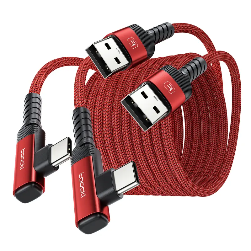 Toocki 2-Pack 10FT USB-A to USB-C Nylon Braid Electronic Charging Cable - Right Angle 3A Fast Charger for iPhone, Alloy Connector, Durable for Smartphone, Cellphone, iPhone 15/15 Pro Max, Samsung S23 Ultra, MacBook Air, Gaming Users,techvibes