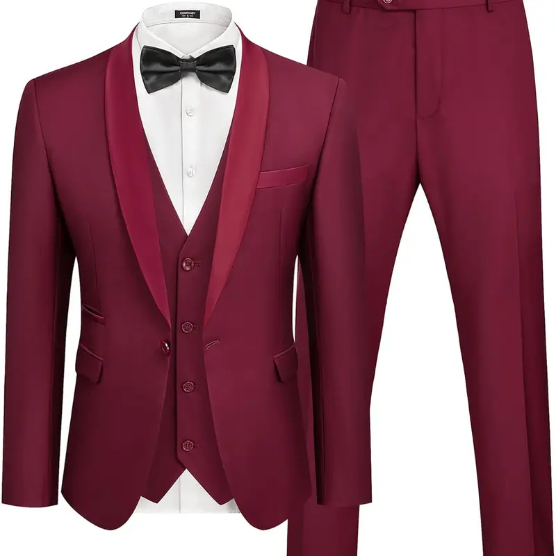 COOFANDY Men's Casual Formal 3 Pieces Blazer Suit Slim Fit Tuxedo Set One Button Jacket Vest Pants with Tie Menswear Soft Classic Fabric  Overalls Pocket Underwear Formal Wear