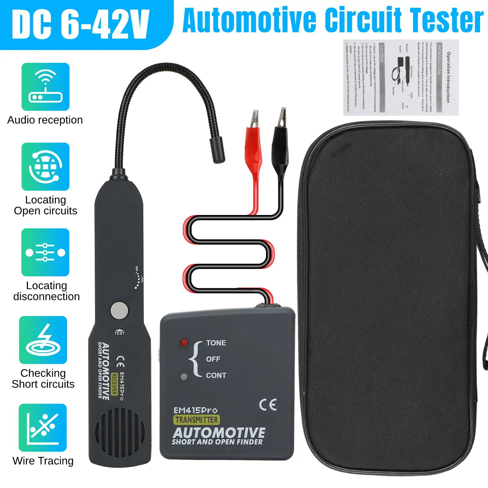 6-42V Universal Digital Automotive Circuit Tester with Test Button, Buzzer Alerts Open/Shorts, Flexible Probe - Short/Open Circuit Finder, Cable Continuity Tester, Wire Tracker for Vehicle Electrical Repair (Automotive Diagnostic Tools)