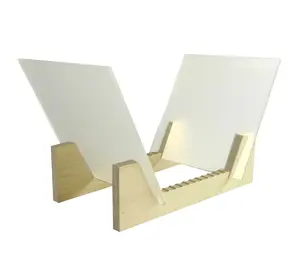 FixtureDisplays® Vinyl Record Storage 50-Album Display Holder LP Organizer Tabletop LP Stand Pine Base & Clear Acrylic Frame 16984--NF