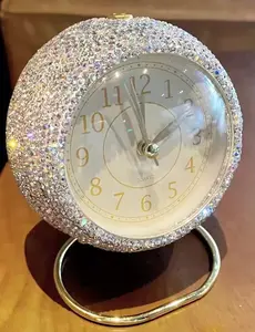 BLING BLING!! AB Round Rhinestone Alarm Clock with Snooze, and m Wake Up! Battery Powered, Compact &amp; Portable