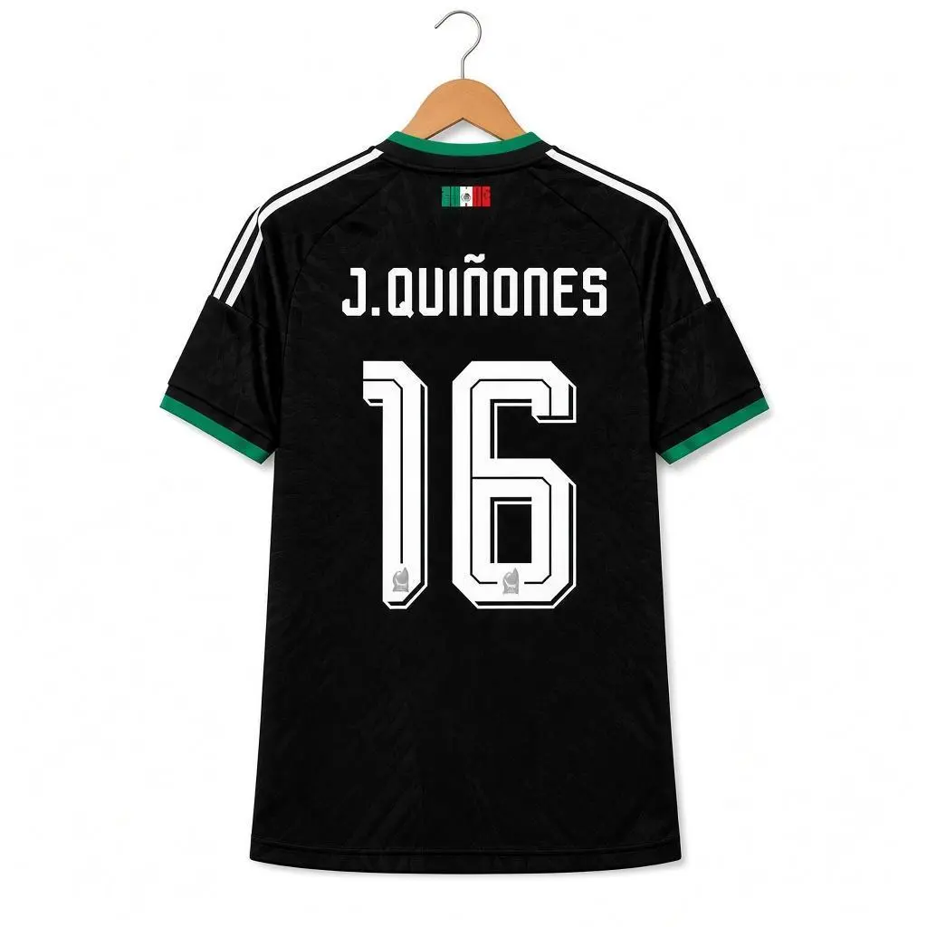 Black ulián Quiñones #16 Mexico Football Jersey WC2026, Full Logo, Gameday