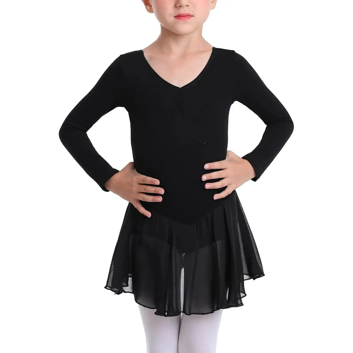 Toddler Girls' Ballet Dress, Long Sleeve Soft Stretch Cotton Leotard with Attached Skirt for Dance Class, Party & Daily Wear, Dance Active Dress, Skirts
