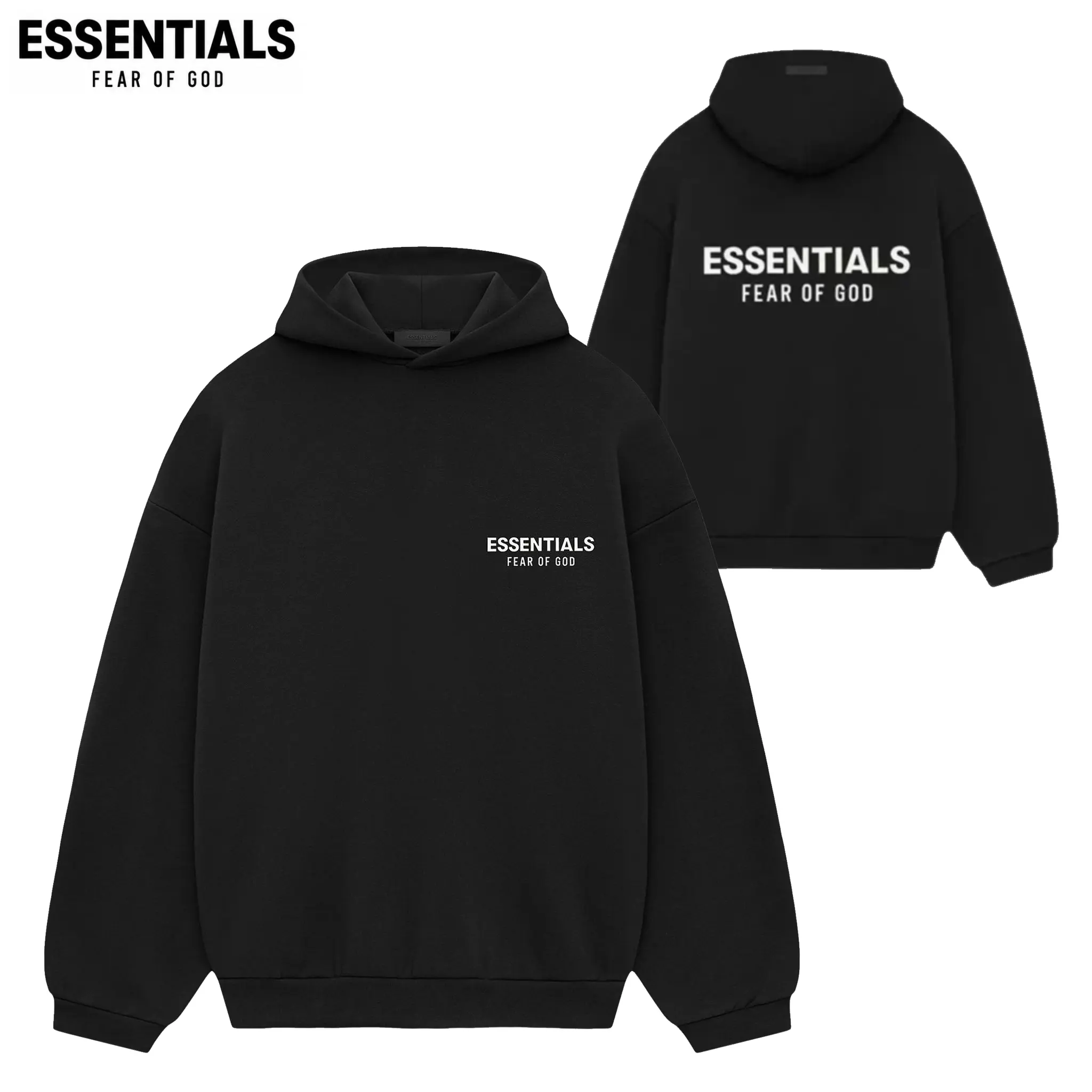 Fear of God Essentials FW24 Hoodie Oversized Pullover Fleece Sweatshirt Logo Streetwear Hoodie for Men Women Black Gray
