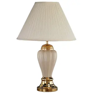27" Tall Ceramic Table Lamp, Urn-Shaped with Ivory finish, Linen Shade